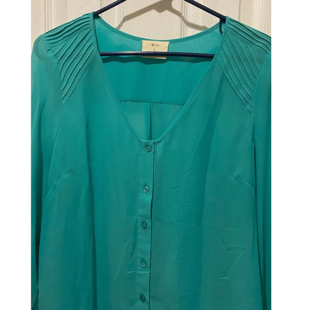 Anthropology Pins & Needles green sheer blouse sz Large - Picture 2 of 7